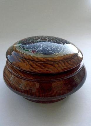 Шкатулка круглая инкрустированная янтарем, мрамором, стеклом- d-13см ,h-6,5см1 фото