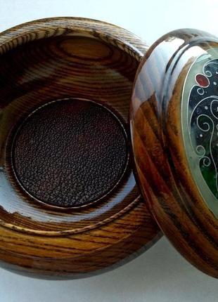 Шкатулка круглая инкрустированная янтарем, мрамором, стеклом- d-13см ,h-6,5см5 фото