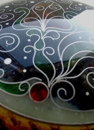 Шкатулка круглая инкрустированная янтарем, мрамором, стеклом- d-13см ,h-6,5см2 фото