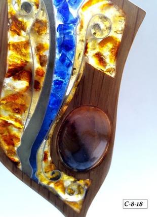 Сережки фантазійні з дуба з натуральним каменем , інкрустовані бурштином. вставка - агат5 фото
