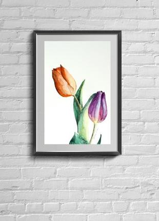 Тюльпани в акварелі - оригінальна картина, ботанічна живопис2 фото