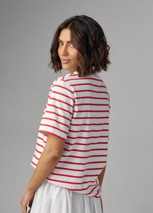 Женская футболка в полоску с вышитым микки маусом2 фото