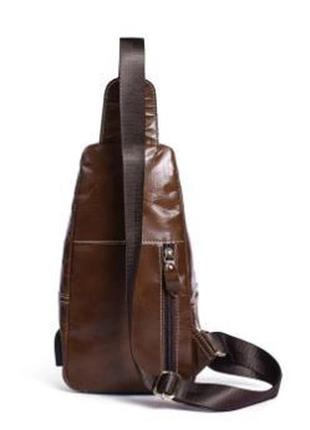 Мужская сумка бананка слинг через плечо коричневая кожа компактный рюкзак одна шлейка2 фото