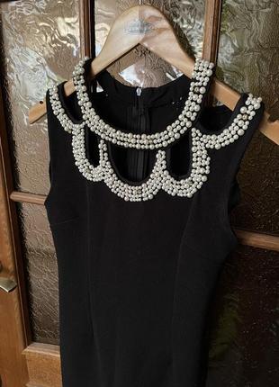 Платье мини черная вечерняя с жемчужинами, летнее платье длинное макси4 фото