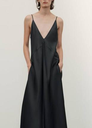 Черное платье zara платье на бретелях шелковое платье2 фото