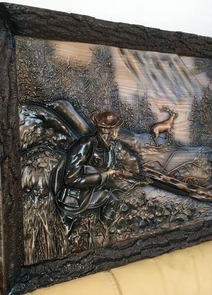 Картина из дерева,панно охота на оленя2 фото