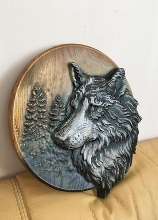 Картина из дерева, панно охота волк2 фото