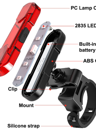 Ліхтар задній для велосипеда з акумулятором usb as10102 фото