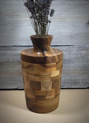 Дерев'яна сегментна ваза для сухоцвітів,декору з волоського горіха в 034 фото