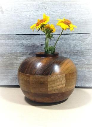 Деревянная ваза для сухоцветов,декора из грецкого ореха в-043 фото