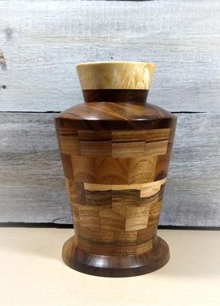 Деревянная сегментная ваза для сухоцветов и декора , кап клена и орех в0154 фото