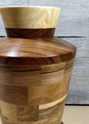 Деревянная сегментная ваза для сухоцветов и декора , кап клена и орех в0153 фото