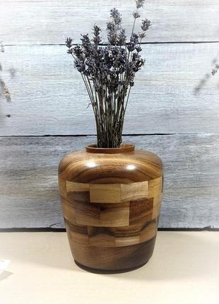 Деревянная сегментная ваза для сухоцветов и декора орех в0166 фото