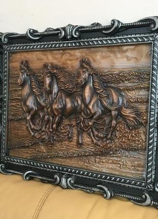 Картина из дерева, панно лошади2 фото