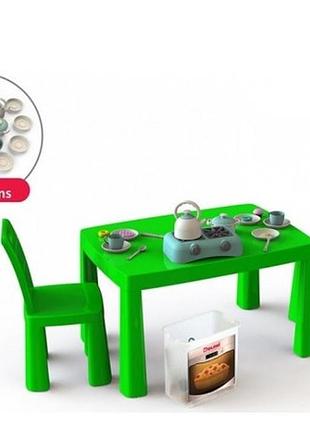 Комплект зелених дитячих меблів з іграшковим кухонним набором ...