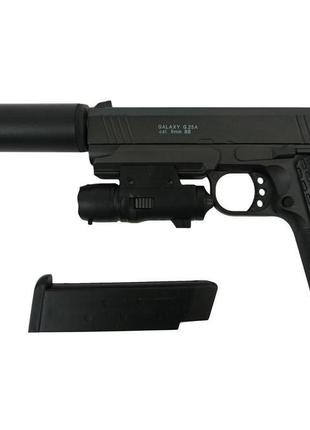 Пістолет colt m1911 з глушником і лцв металевий 6 мм