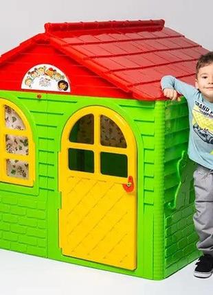 Дитячий ігровий будиночок пластиковий зі шторками зелено-черво...3 фото