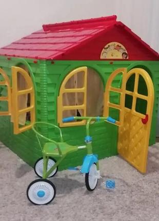 Дитячий ігровий будиночок пластиковий зі шторками зелено-черво...8 фото