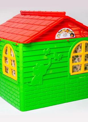 Дитячий ігровий будиночок пластиковий зі шторками зелено-черво...9 фото