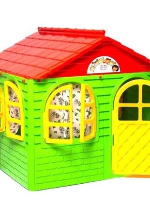 Дитячий ігровий будиночок пластиковий зі шторками зелено-черво...10 фото