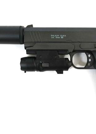 Дитячий пістолет colt m1911 з глушником і лцу металевий 6 мм