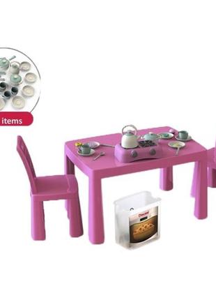 Комплект рожевих дитячих меблів з іграшковим кухонним набором ...