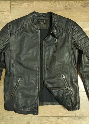 Jack jones vintage clth leather j.richard р. m байкерская кожаная куртка мужская кожаная темно коричневая под винтаж почти черная бомбер1 фото