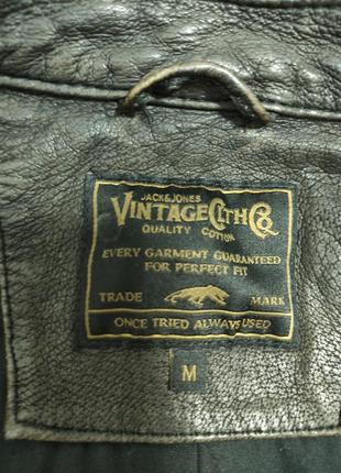 Jack jones vintage clth leather j.richard р. m байкерская кожаная куртка мужская кожаная темно коричневая под винтаж почти черная бомбер5 фото