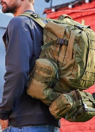 Рюкзак тактичний 55л з трьома підсумками! якісний штурмовий для походу подорожей великий рюкзак баул7 фото