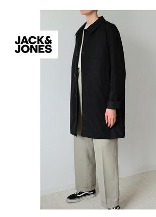Черный плащ оверсайз тренч дождевик jack&jones