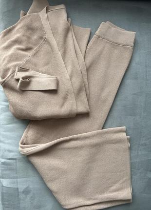 Костюм удлиненный кардиган с поясом + штаны клеш