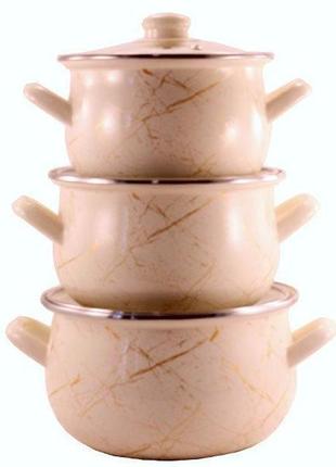Набір каструль емальованих interos "703 - рожевий мармур" (3шт)