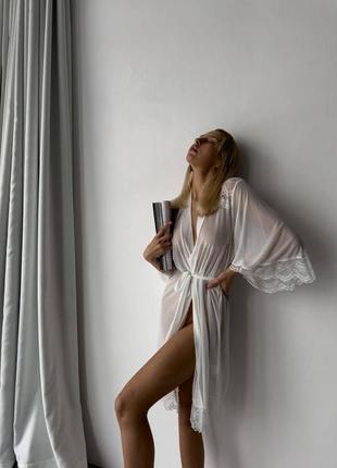 Сексуальный кружевной женский халатик ночной белый2 фото