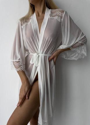 Сексуальный кружевной женский халатик ночной белый3 фото