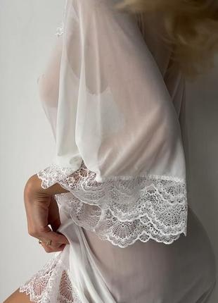 Сексуальный кружевной женский халатик ночной белый5 фото
