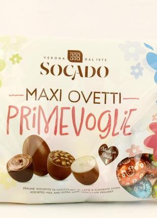 Шоколадні яйця праліне ovetti socado асорті 450г (італія)1 фото