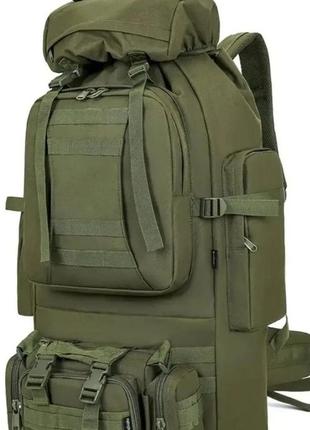 Большой тактический рюкзак с подсумком 80л 4 в 1 цвет хаки