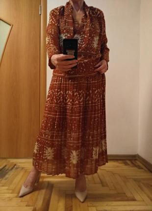 Тонкий, легкий костюм юбка и блузка жакет, размер 14