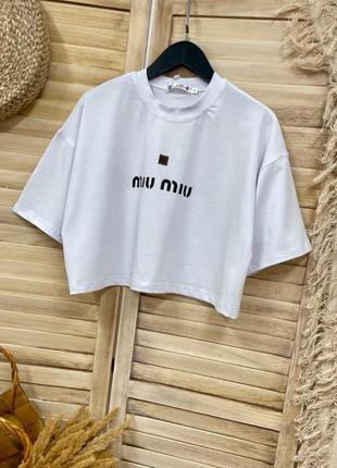 Вкорочена футболка з трендовим написом  "miu miu"