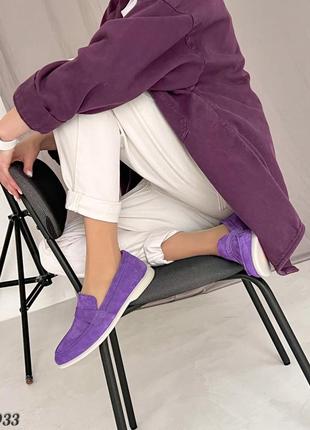 Фіолетові жіночі лофери туфлі мокасини з натуральної замші замшеві лофери туфлі6 фото