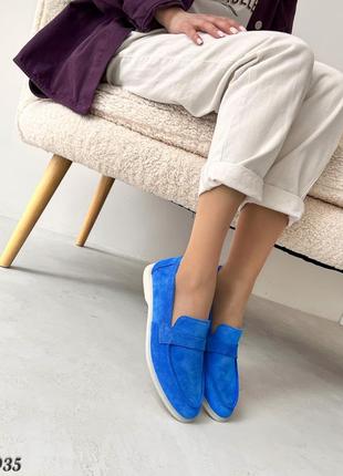 Сині жіночі лофери туфлі мокасини з натуральної замші замшеві лофери туфлі8 фото