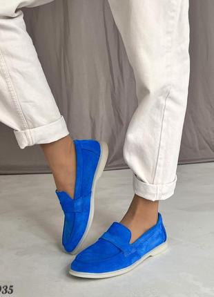 Сині жіночі лофери туфлі мокасини з натуральної замші замшеві лофери туфлі5 фото