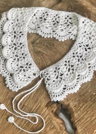 Ажурный воротничок, стильное кружево, ручная работа крючком, хлопок 100% ,цвет белый