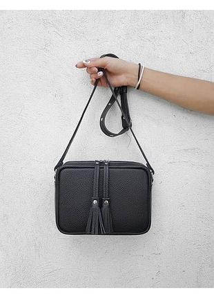 Сумка жіноча .жіноча стильна крос боді . чорна сумка з натуральної шкіри .