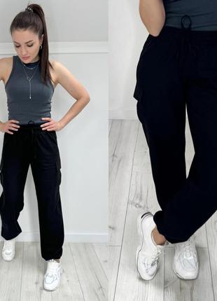 Льняные брюки карго с резинкой и шнурком в талии с боковыми карманами с фиксаторами снизу