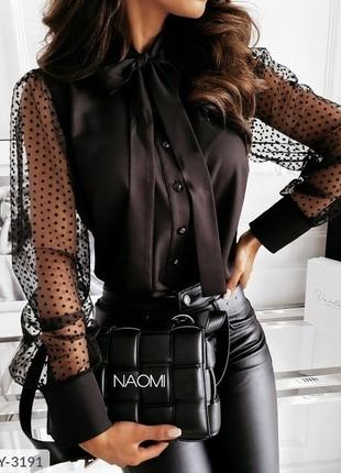 Блуза жіноча красива чорна нарядна вечірня з рукавами з сітки ...2 фото