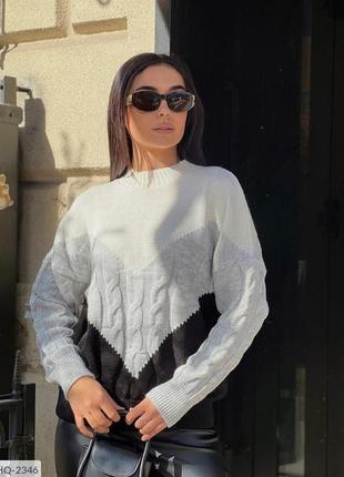 Жіночий светр в'язаний красивий модний триколірний повсякденни...10 фото