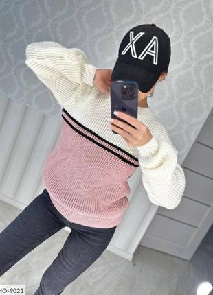 Триколірний светр в'язаний жіночий зимовий красивий стильний в...5 фото