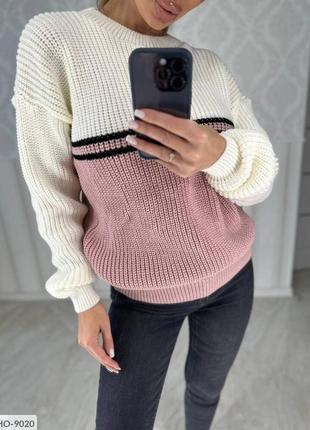Триколірний светр в'язаний жіночий зимовий красивий стильний в...10 фото