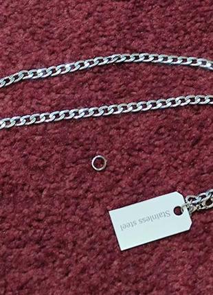 Цепочка 60 см. ширина 5 мм. и кольцо из нержавейки для жетона.